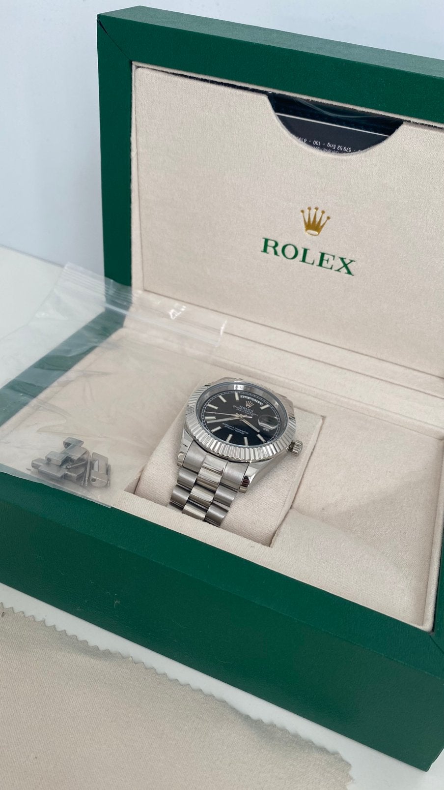 Rolex Daydate Zwart, Ophalen of Verzenden, Zo goed als nieuw, Staal, Rolex