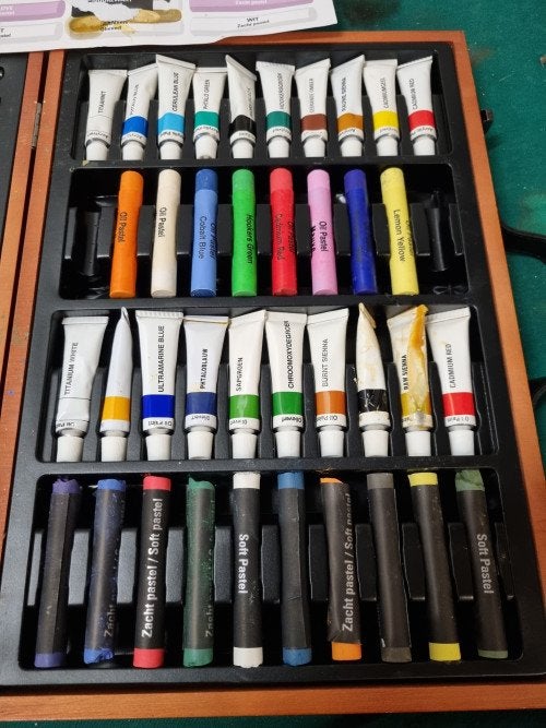 schilder tekendoos in houten kist, Ophalen of Verzenden, 'T Olde Gre-j, Info@toldegrej.nl, Endepoelstraat 20f Didam