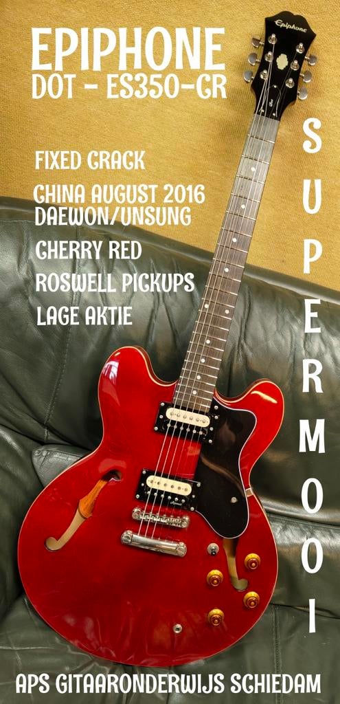 NETTE EPIPHONE DOT ES350 CHERRY CHINA 2016 GOOD FIXED CRACK, Ophalen of Verzenden, Zo goed als nieuw, Semi-solid body, Epiphone