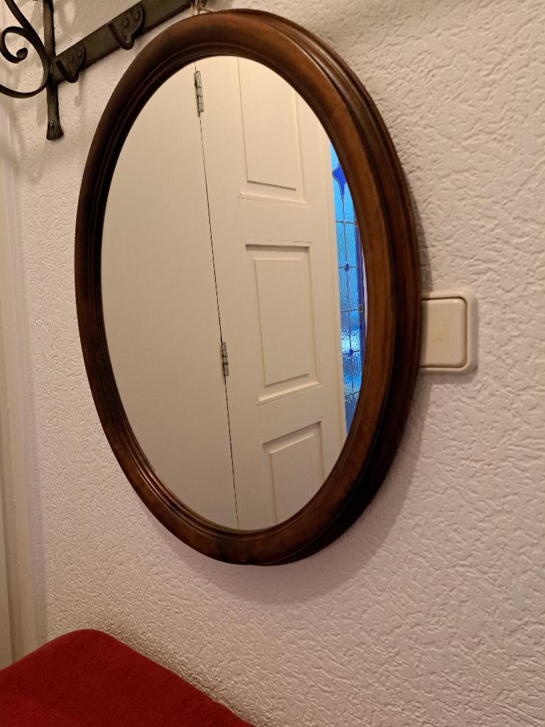 Ovale houten spiegel, Huis en Inrichting, Woonaccessoires | Spiegels, Ophalen, Minder dan 50 cm, Gebruikt, Minder dan 100 cm