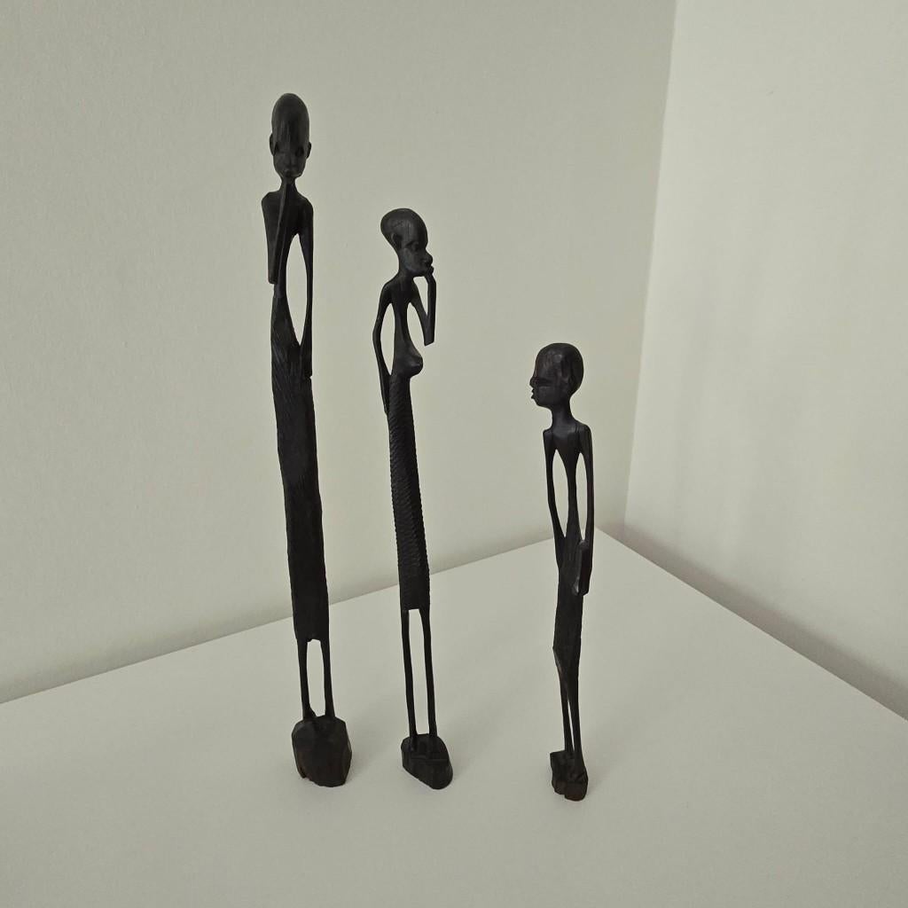 Masai Sculpturen Ebbenhout 3 stuks, Antiek en Kunst, Ophalen of Verzenden, Handgemaakt, Hout, Houtsnijwerk
