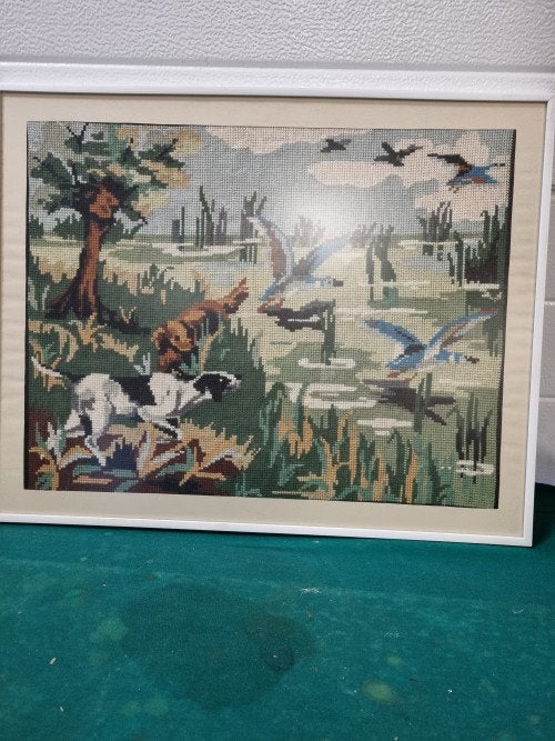 schilderij jacht honden ganzen geborduurd, Ophalen of Verzenden, 'T Olde Gre-j, Info@toldegrej.nl, Endepoelstraat 20f Didam
