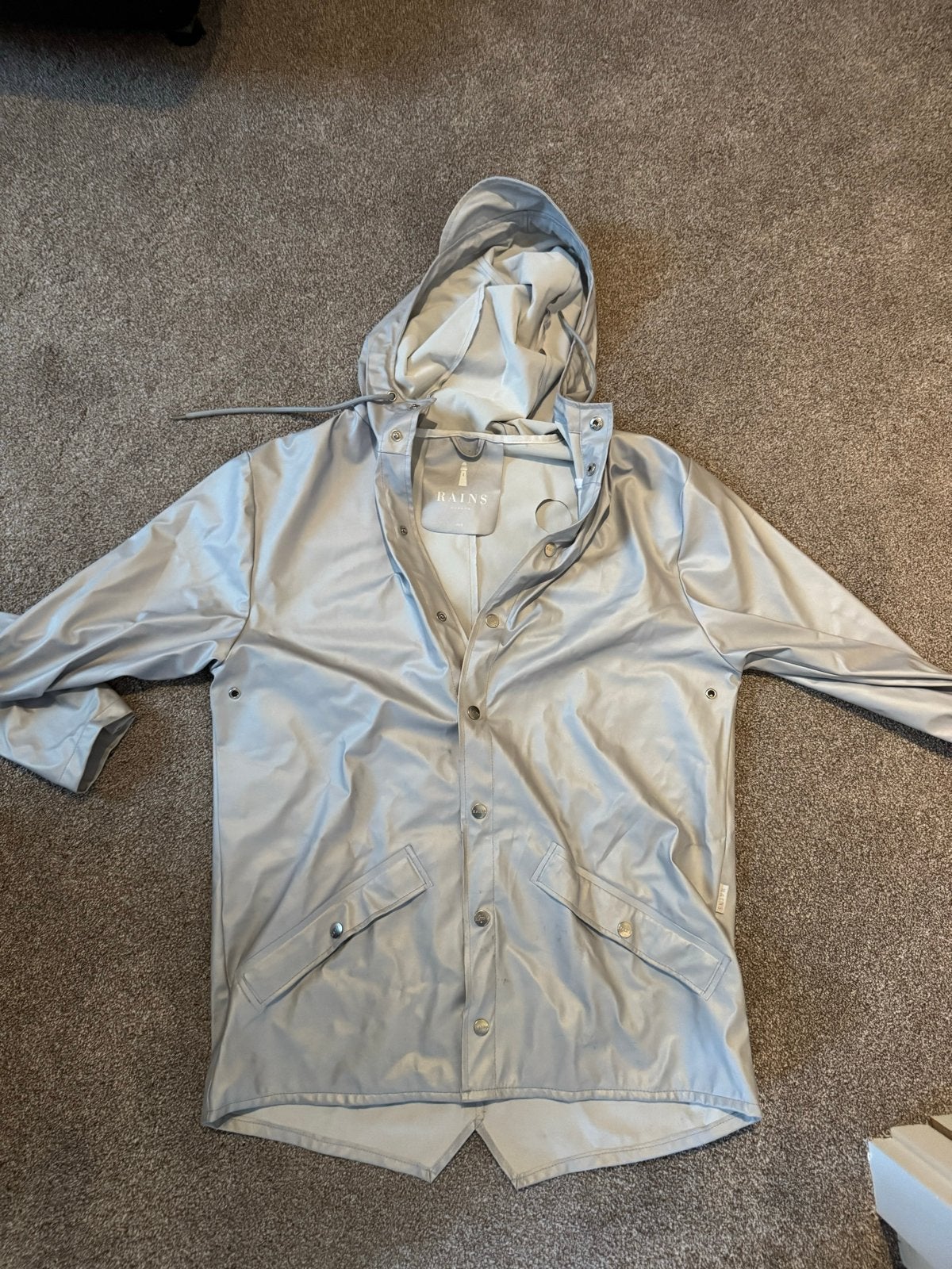 Rains regenjas grijs/zilver XS-S, Ophalen of Verzenden, Zo goed als nieuw, Maat 34 (XS) of kleiner, Grijs