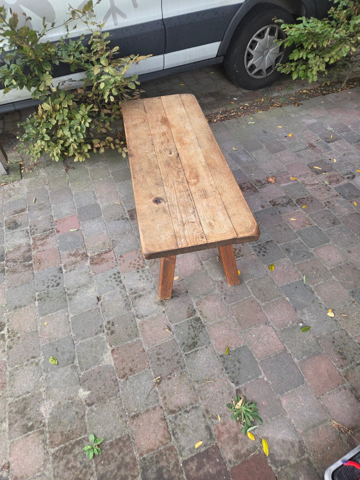 Massief houten bijzettafel of bankje, Ophalen, Gebruikt, Bruin, Rustiek