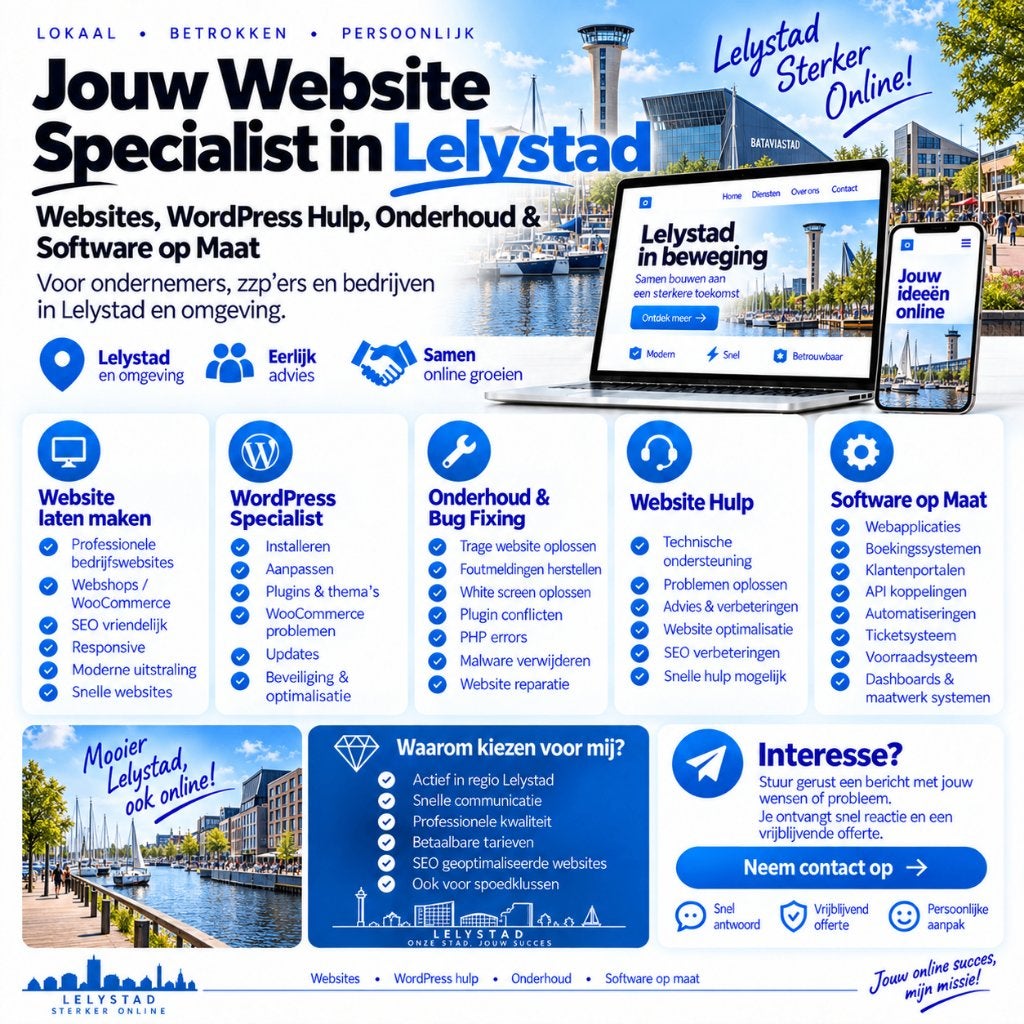 Website Laten Maken & WordPress Hulp Lelystad, Vacatures, Vanaf 3 jaar, Geschikt als bijbaan, Freelance of Uitzendbasis, 33 - 40 uur