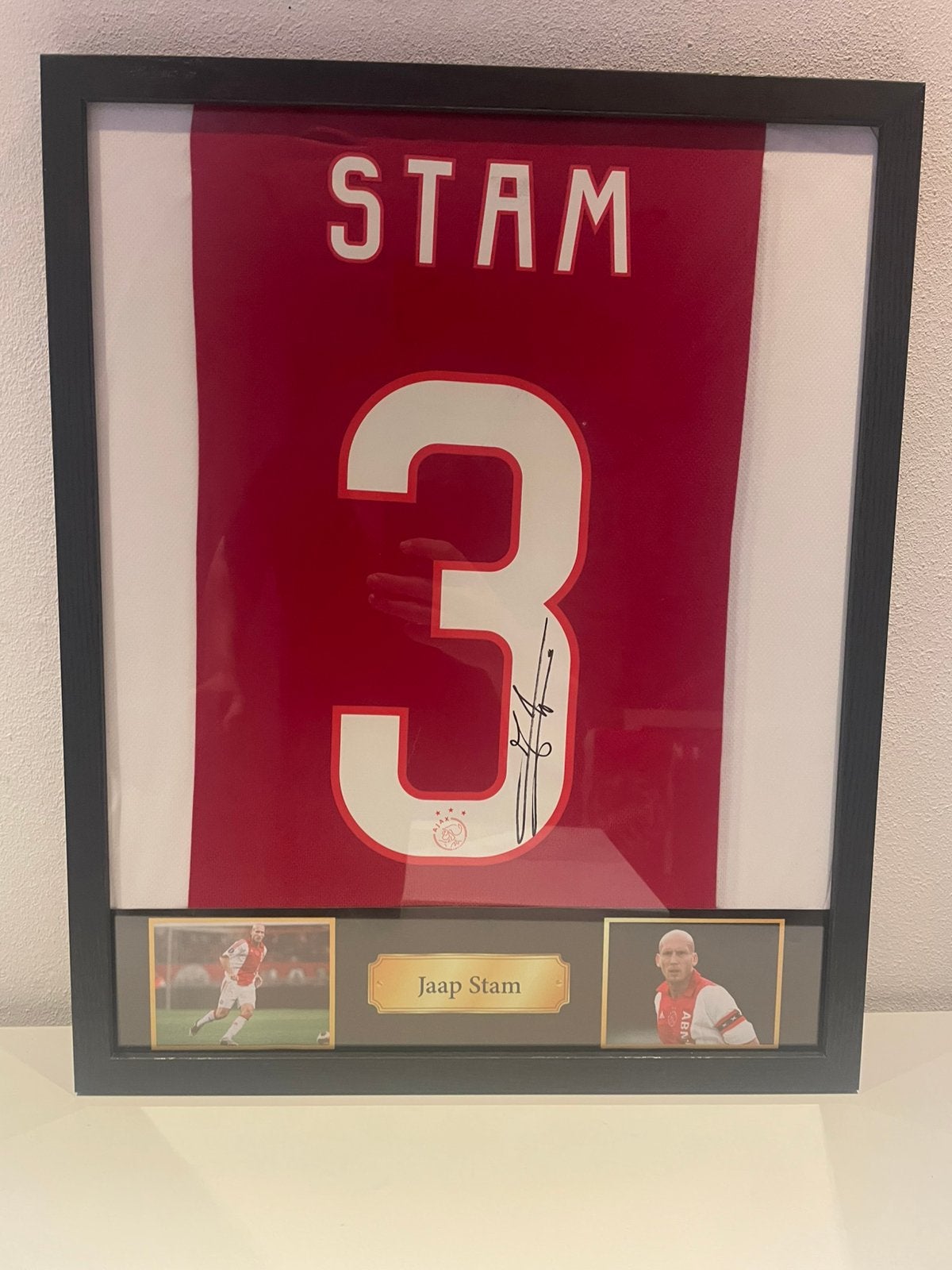 Gesigneerd ingelijst Ajax shirt Jaap Stam, Ophalen of Verzenden, Zo goed als nieuw, Ajax, Shirt