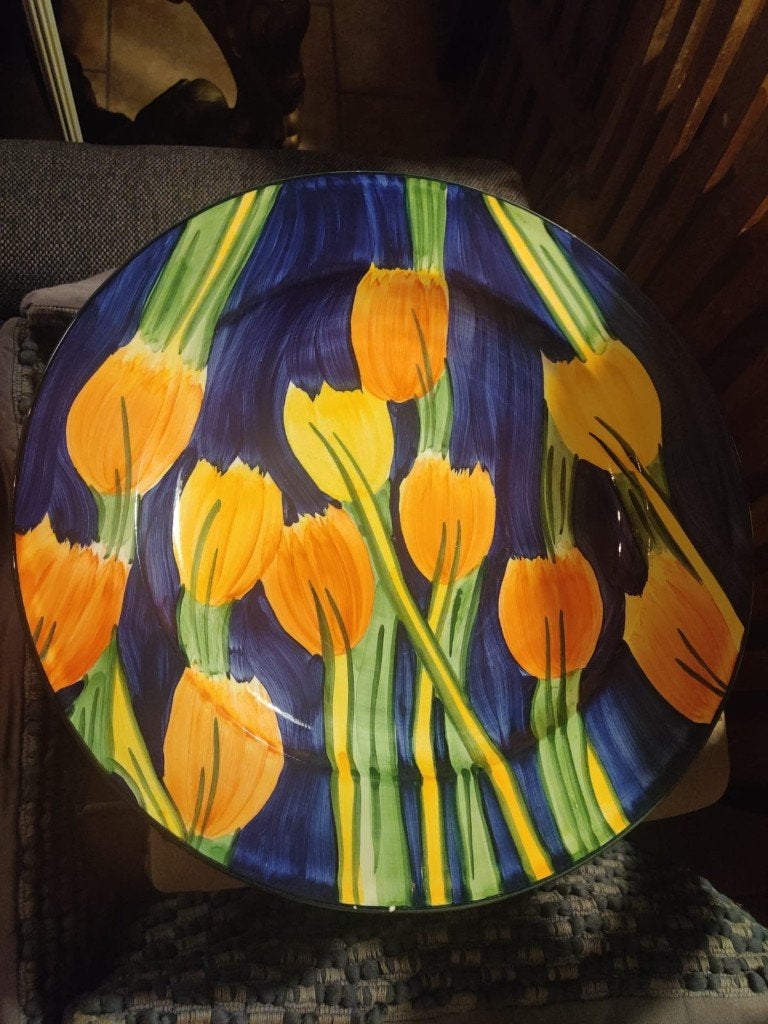 Groot Italiaans handbeschilderd tulpenbord 44 cm. San Potito, Antiek en Kunst, Ophalen