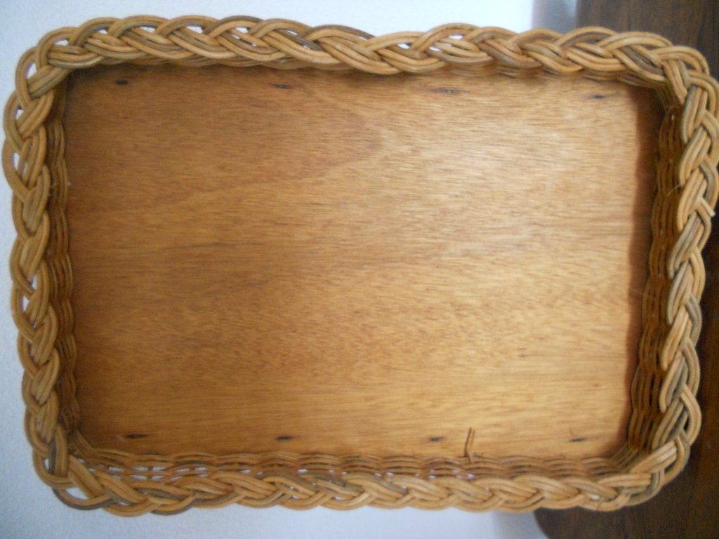 3x houten dienblad met rieten rand jaren '70, Ophalen of Verzenden, Huis en Inrichting