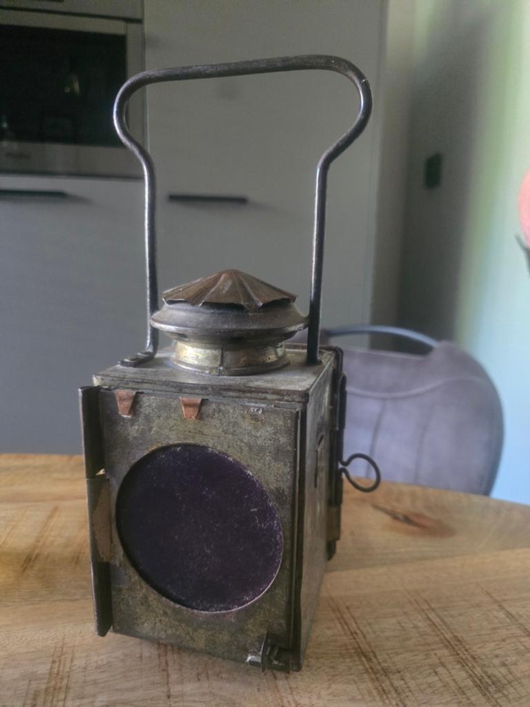 Oude spoorweg seinlamp / rangeerlamp – originele rode lens –, Ophalen of Verzenden
