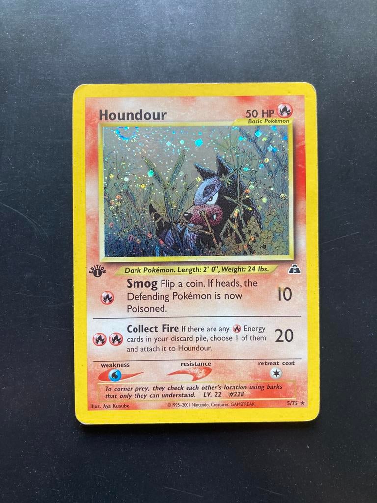 Pokemon kaart Houndour 1st Edition Holo, Ophalen of Verzenden, Zo goed als nieuw