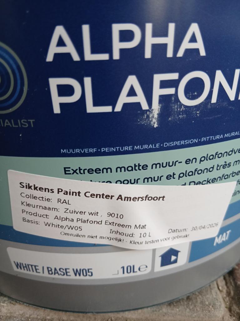 SIKKENS Alpha plafont mat latex muurverf emmer 8 liter., Ophalen, Wit