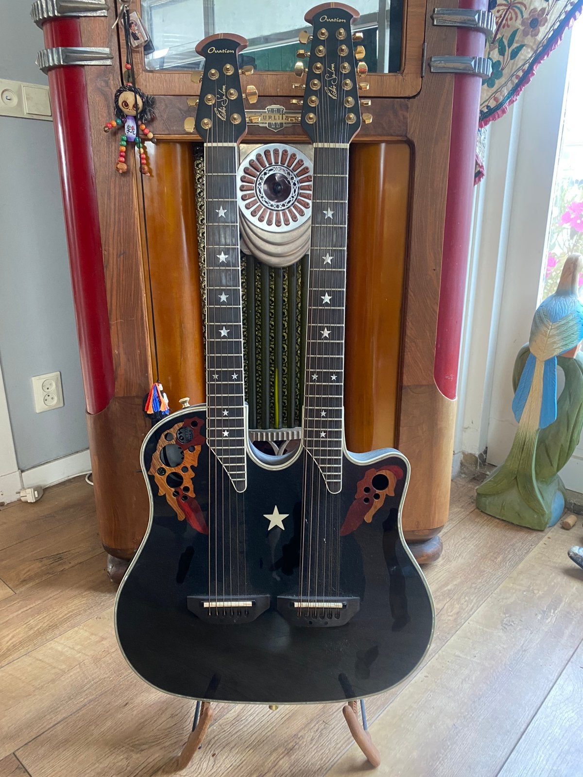 Ovation RSE225-5 Richie Sambora Elite Double Neck (Black), Ophalen of Verzenden, Zo goed als nieuw, Western- of Steelstringgitaar