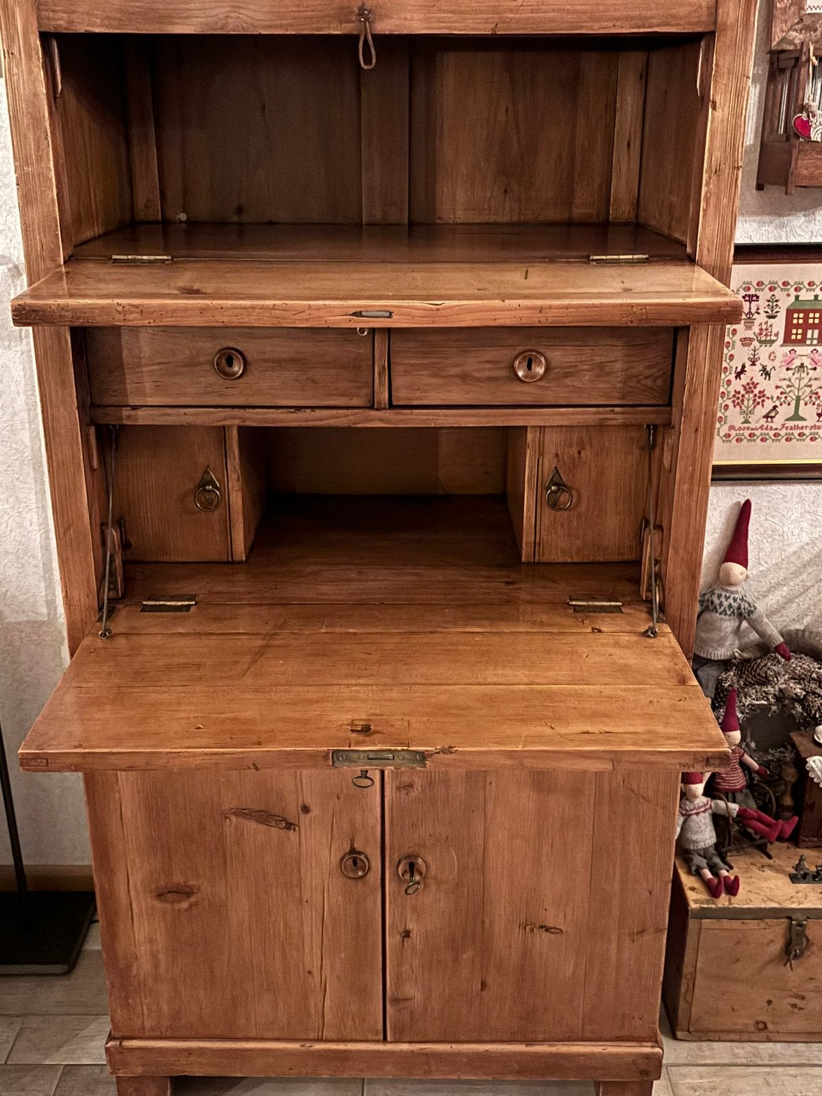 Antiek grenen secretaire met opbergruimte, Huis en Inrichting, Kasten | Secretaires, Ophalen of Verzenden, Gebruikt