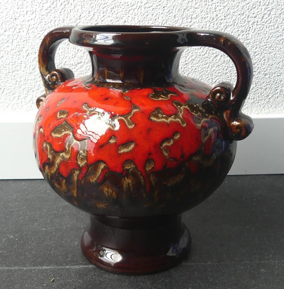 Fohr 350-20 vintage vaas West-Germany rood bruin, Gebruikt, Aardewerk of Porselein, Ophalen of Verzenden, Minder dan 50 cm