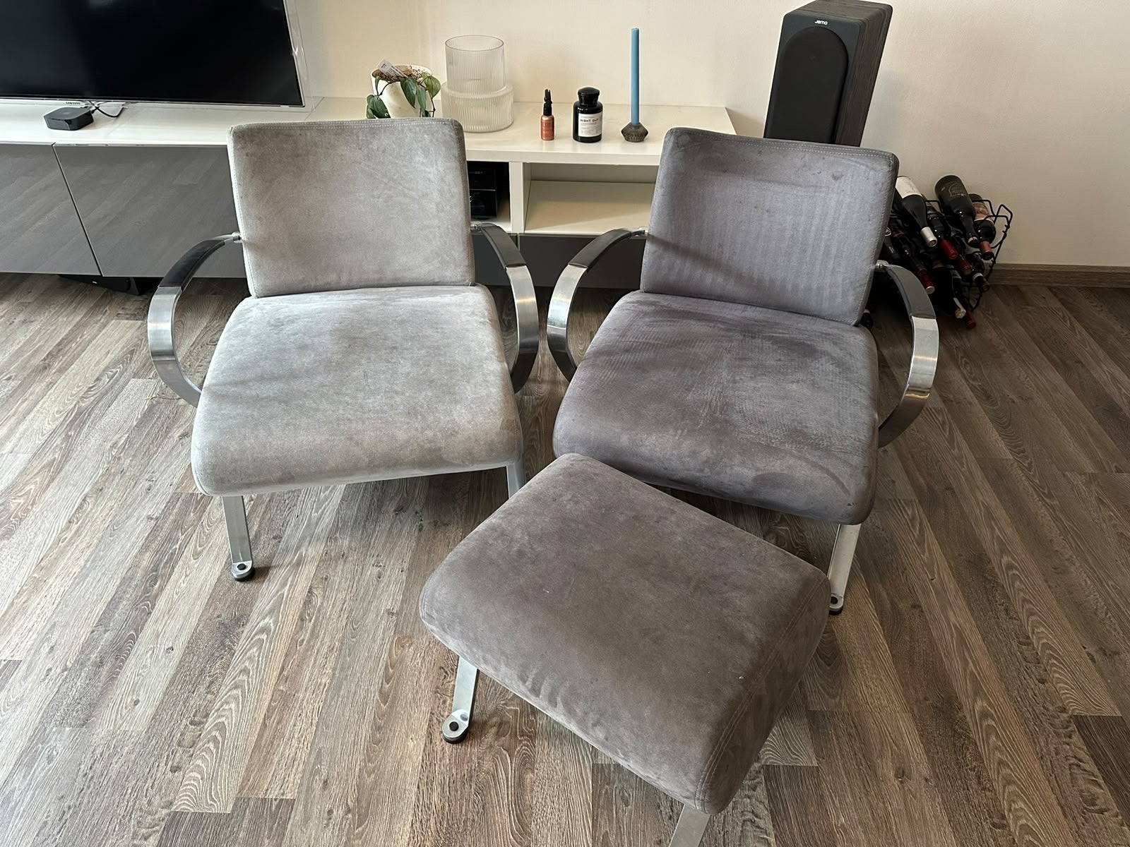Design set: 2x Nino 911 fauteuils hocker Young International, Ophalen, Gebruikt, 75 tot 100 cm, Stof