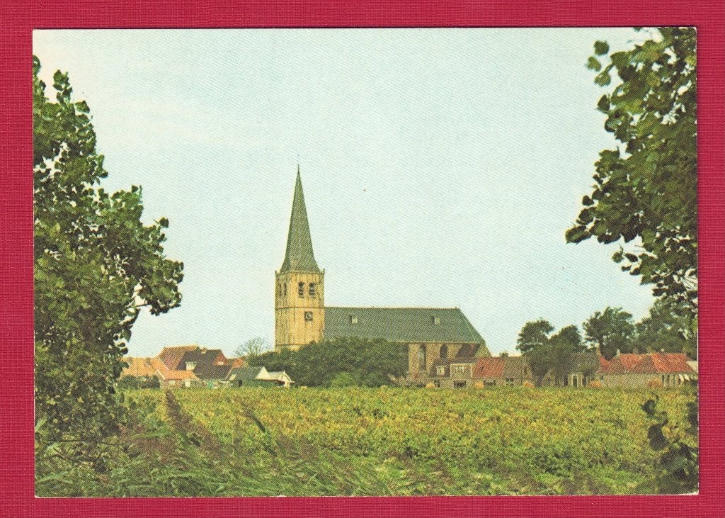 Oosterbierum (Frl.) - Panorama met Kerk - Ong., Ophalen of Verzenden, 1960 tot 1980, Ongelopen, Friesland