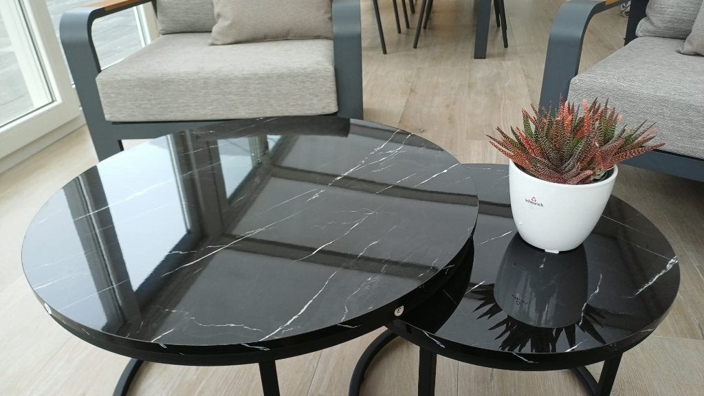 Home Heaven Salontafel Rond Zwart Marmer Print 70ø &50ø, 50 tot 100 cm, Overige materialen, Rond, Zo goed als nieuw
