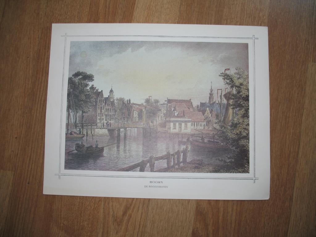 Oude Prent Hoorn De Binnenhaven Gekleurd Vintage, Antiek en Kunst, Ophalen of Verzenden