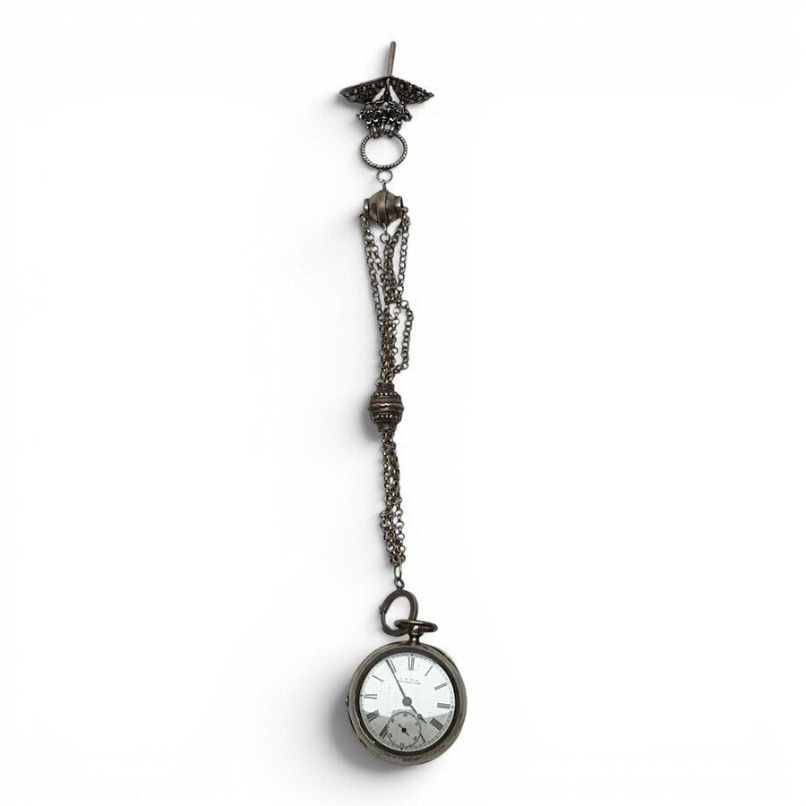 Zilveren zakhorloge aan Nederlands zilveren chatelaine, Ophalen of Verzenden, Zilver, Overige merken, 1900 tot 1930