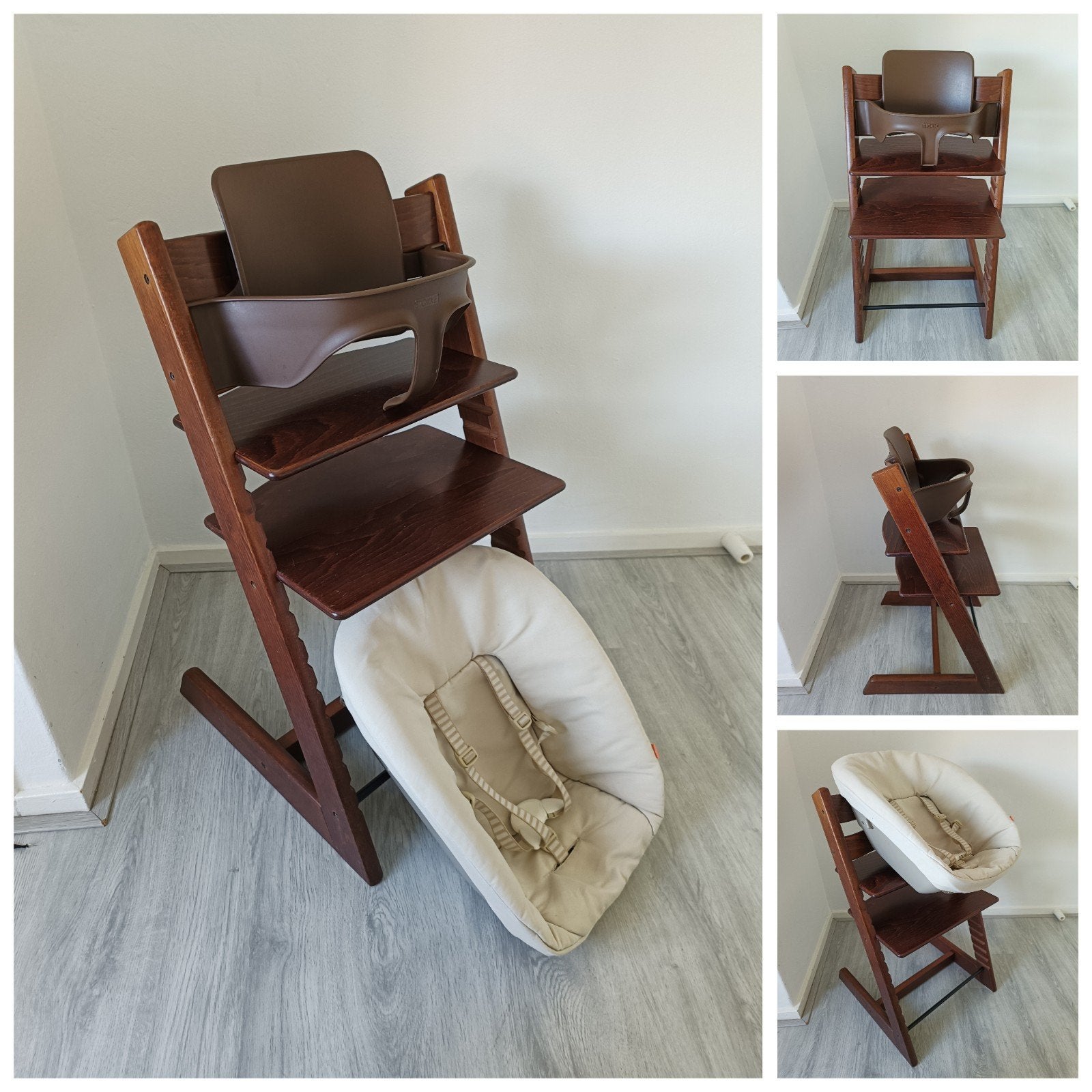 Stokke Tripp Trapp bruin met babyset en newbornset, Kinderen en Baby's, Meegroeistoel, Ophalen of Verzenden, Zo goed als nieuw