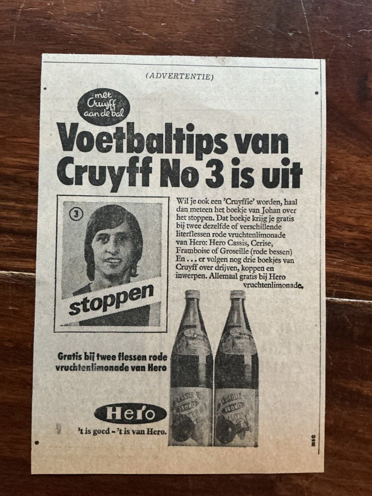 Voetbal reklame Ajax Hero Johan Cruijff voetbaltips No 3 ‘73, Ophalen of Verzenden, Knipsel(s)