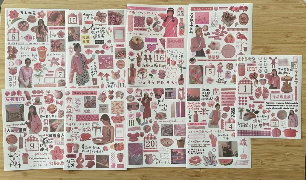 Roze thema scrapbooking vellen stickers, Hobby en Vrije tijd, Scrapbooking, Verzenden, Nieuw, Overige typen