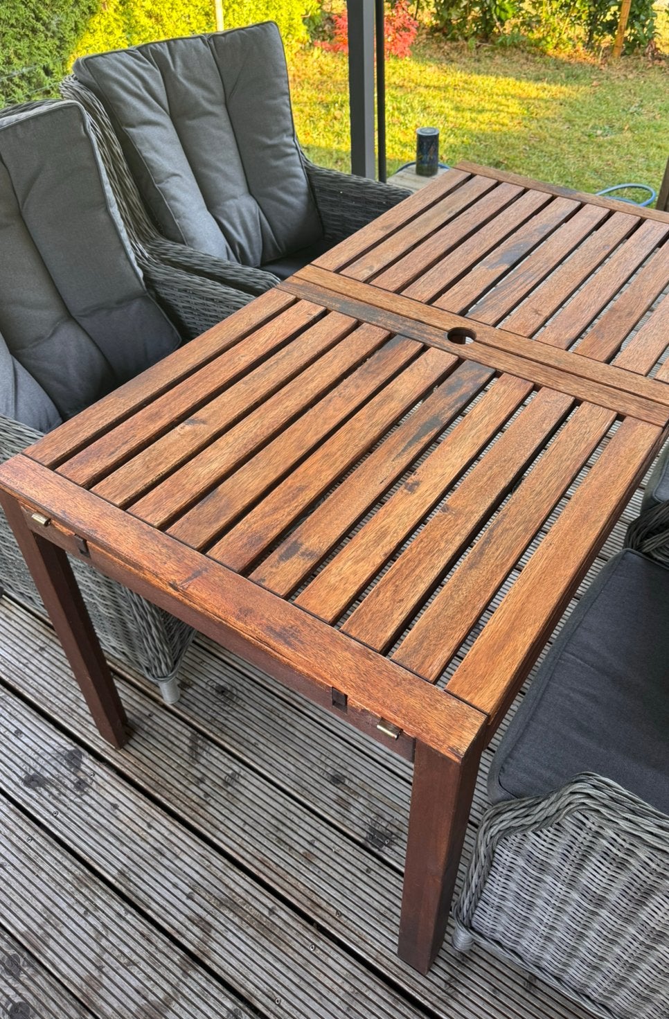 Hardhouten tafel uitschuifbaar tot 2.60 cm, Tuin en Terras, Ophalen, Gebruikt, Rechthoekig, Hout