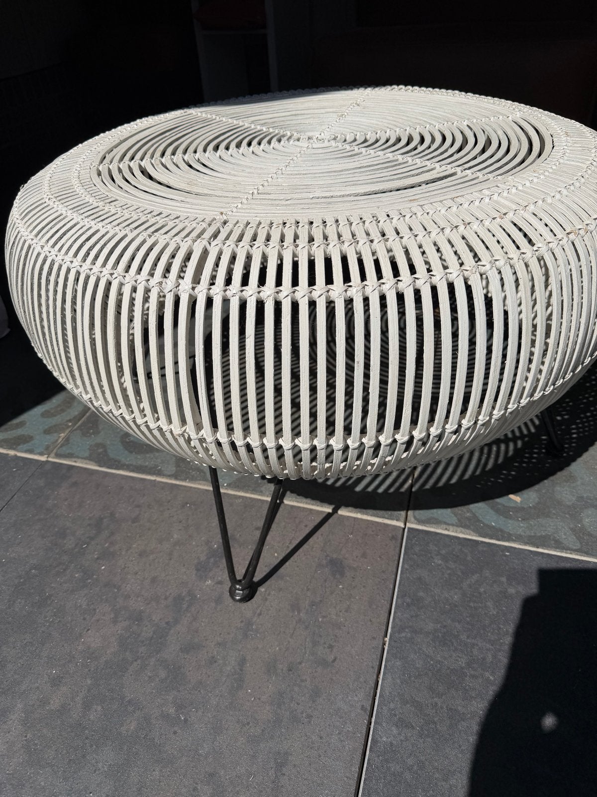 Boho Chique Rotan Hippe Tafel - Ø 80 cm, Hoogte 56 cm, Huis en Inrichting, Tafels | Salontafels, Ophalen, Gebruikt, Rond, 50 tot 100 cm