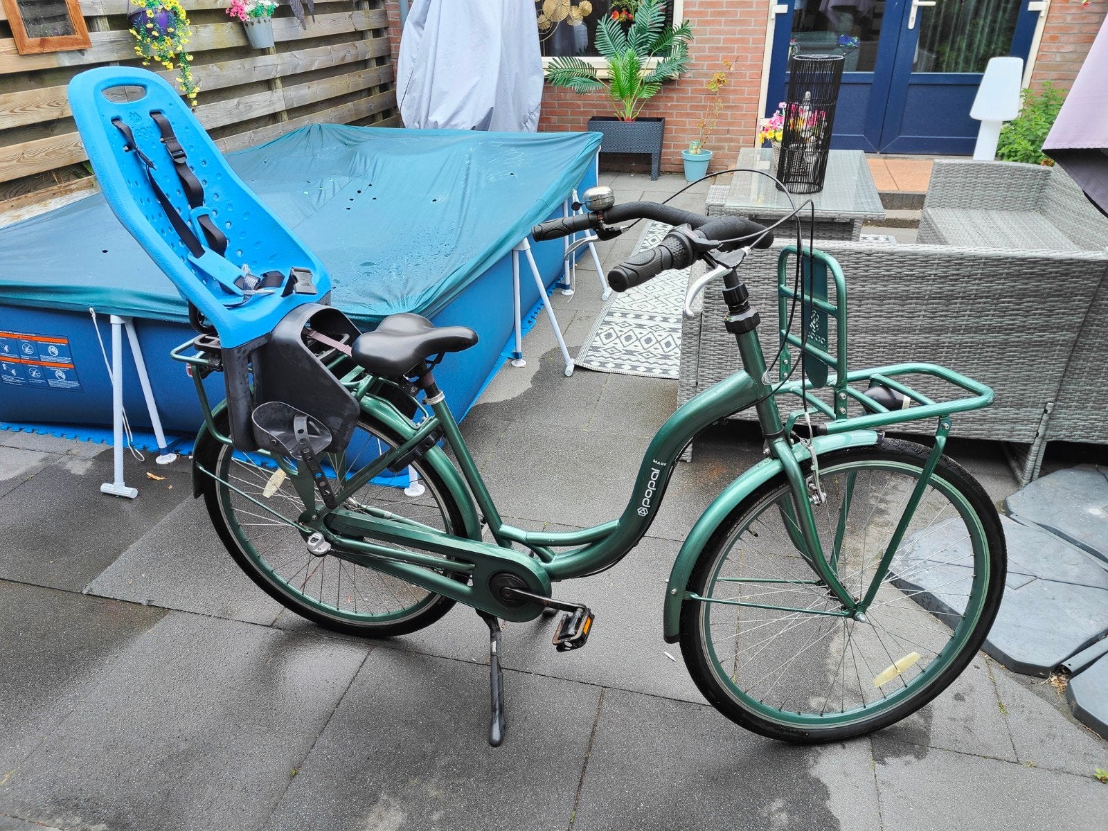 Popal fiets met Yepp kinderstoel, 28 inch, 3 versnellingen, Velgrem, 47 tot 50 cm, Ophalen, Overige merken