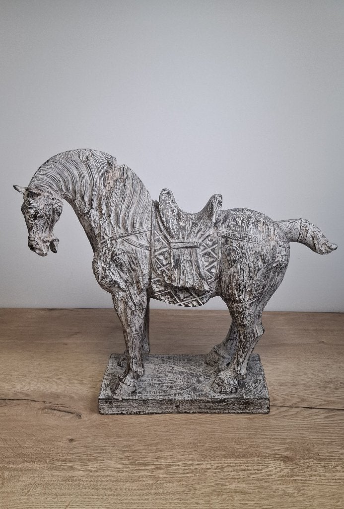 Groot Tang Paard Beeld Whitewash 40 cm Breed, Ophalen, Zo goed als nieuw, Dier