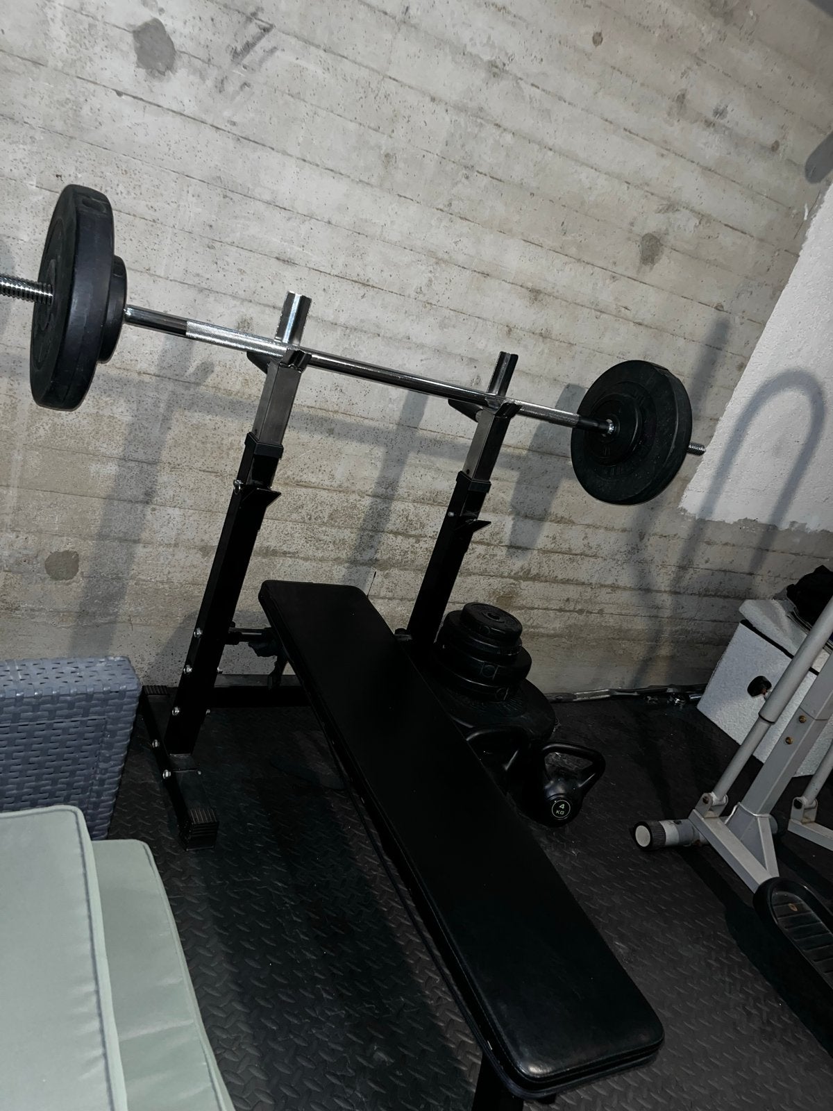 Complete Gym Set: Bankdruk, Gewichten, Kettlebells & Crosstr, Ophalen, Gebruikt, Fitnessbank