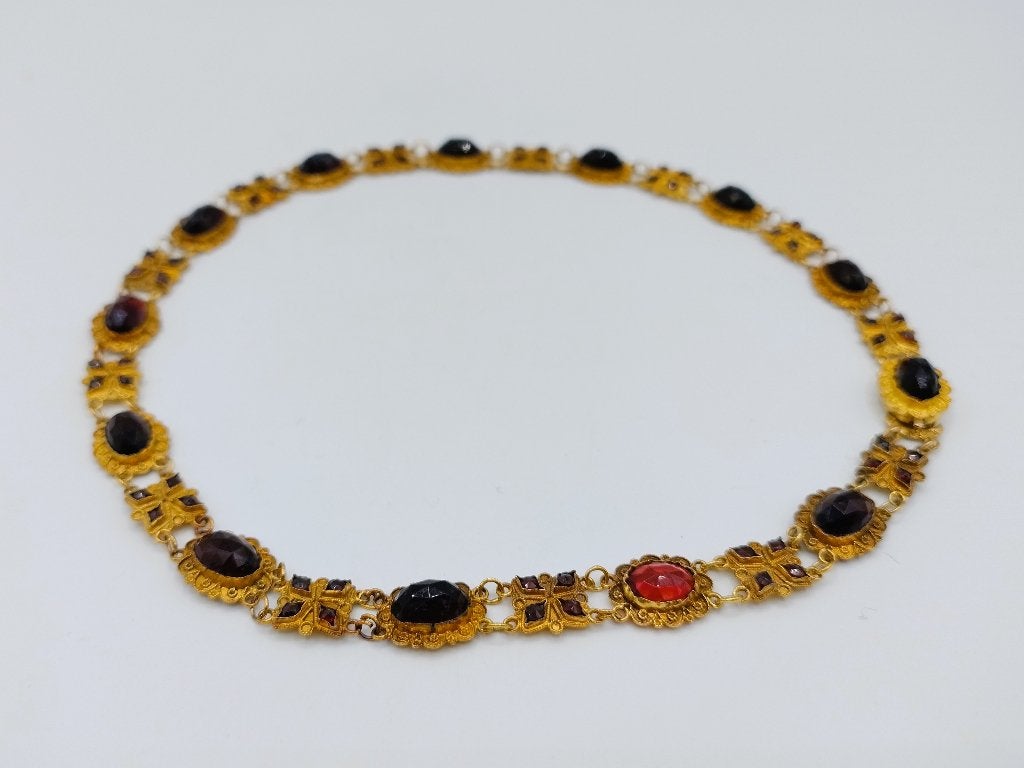 Gouden bootjesketting met granaat, Friesland, 36,5 cm, Sieraden, Tassen en Uiterlijk, Antieke sieraden, Verzenden, Goud, Ketting
