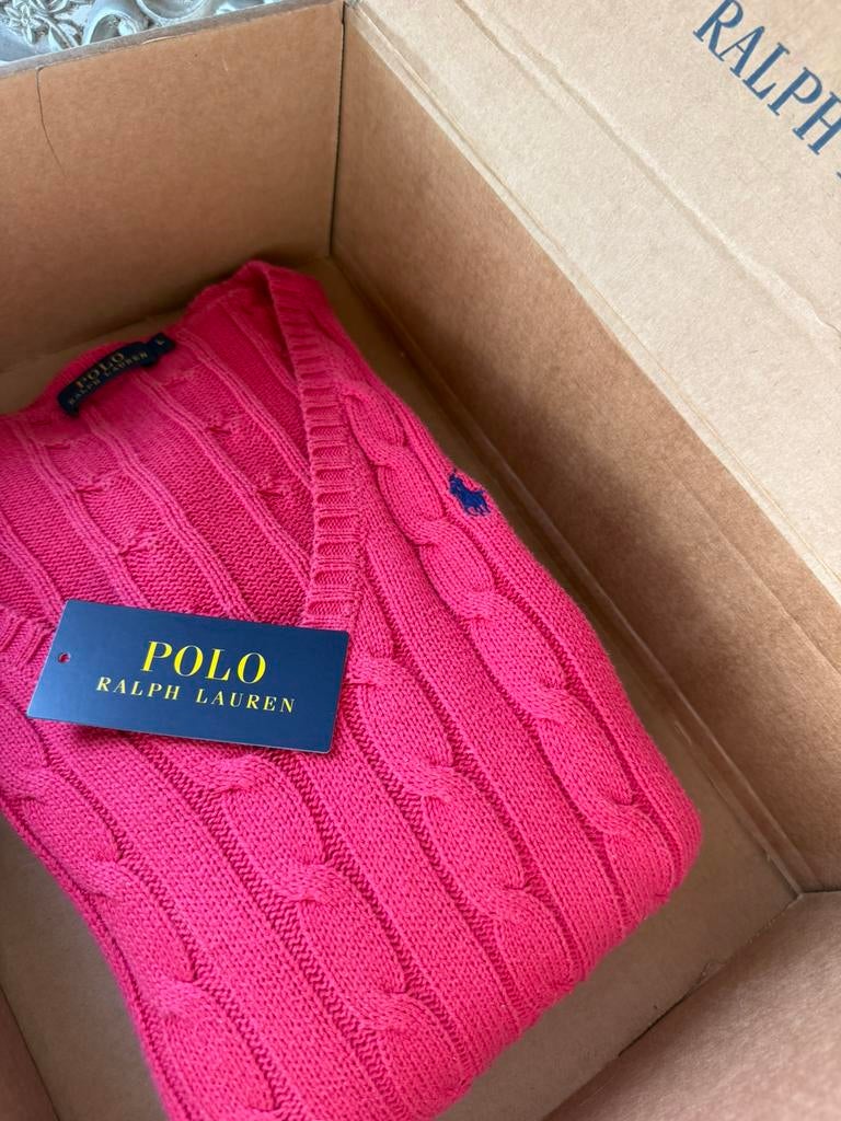 Prachtige knitted cable trui van RALPH LAUREN size L, Ophalen of Verzenden, Zo goed als nieuw, Maat 42/44 (L), Roze