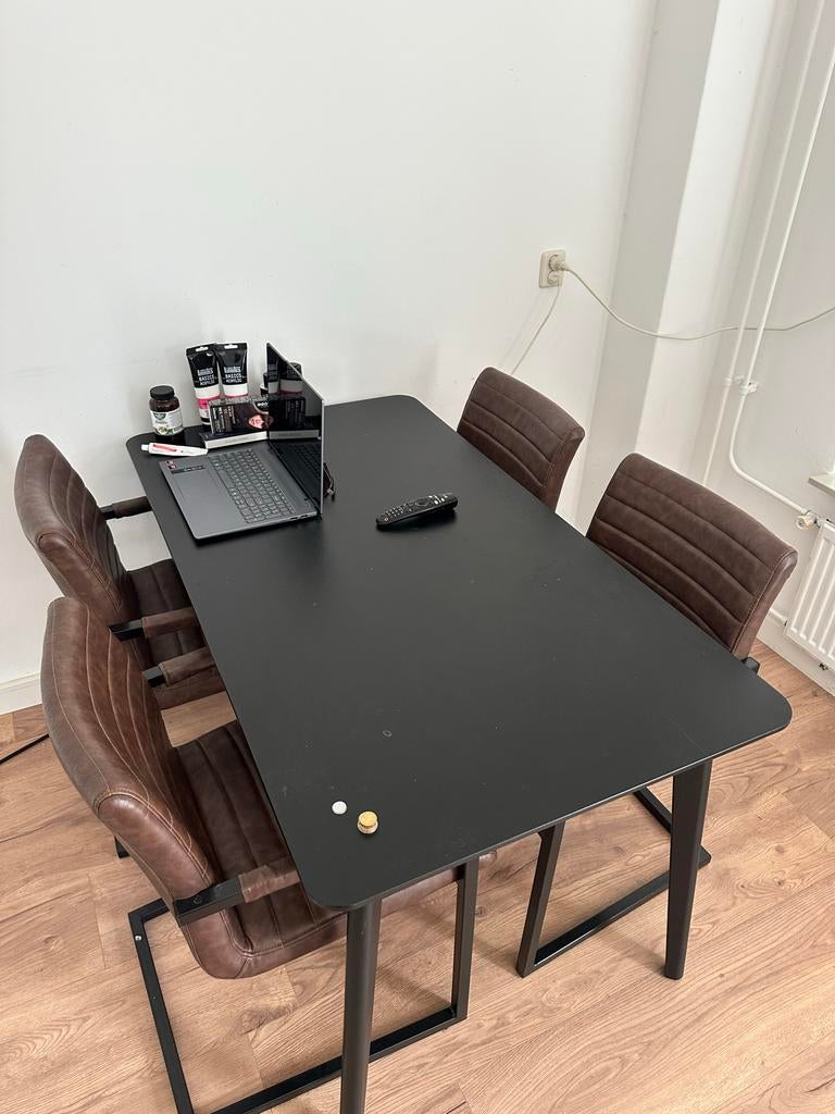 Moderne Eettafel met 6 Stoelen - Zwart & Bruin, Huis en Inrichting, Tafels | Eettafels, Gebruikt, 50 tot 100 cm, 100 tot 150 cm