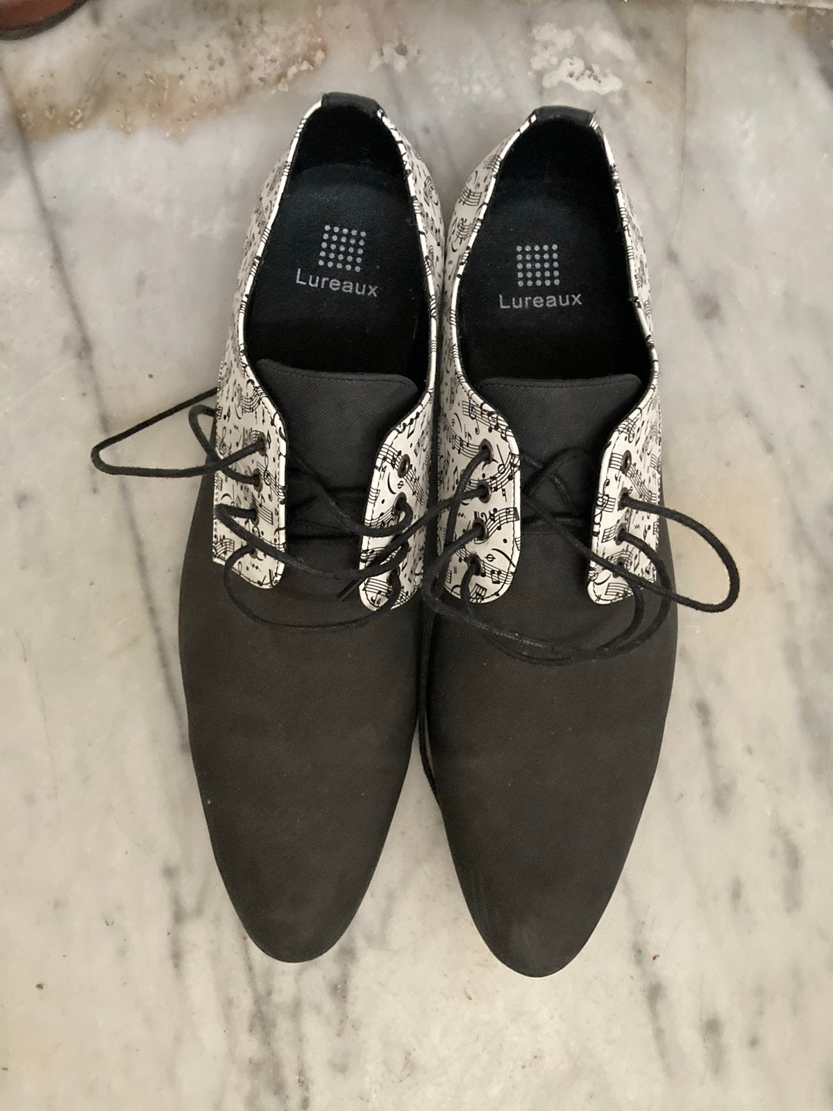 Lureaux Nette Schoenen met Muzieknotenprint, Kleding | Heren, Ophalen of Verzenden, Zo goed als nieuw, Zwart, Veterschoenen