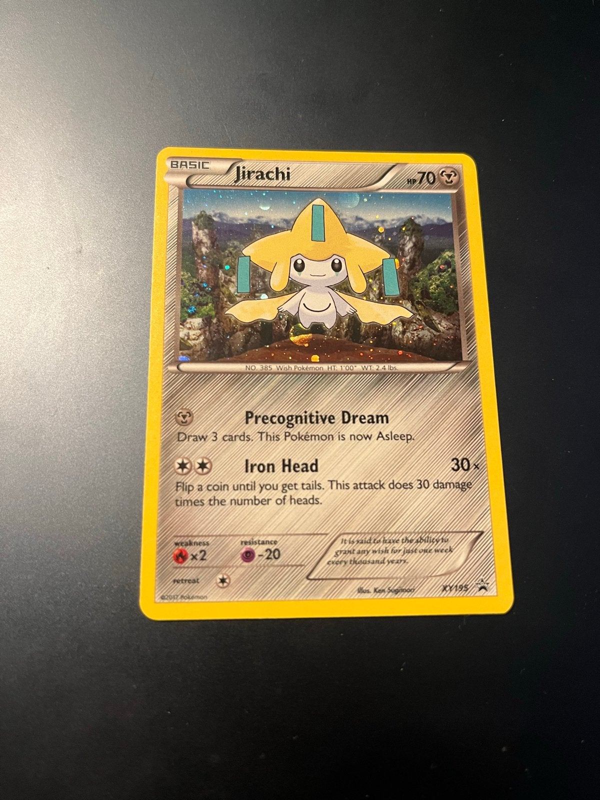 Jirachi Pokemon Kaart XY195 Promo -, Ophalen of Verzenden, Zo goed als nieuw, Losse kaart