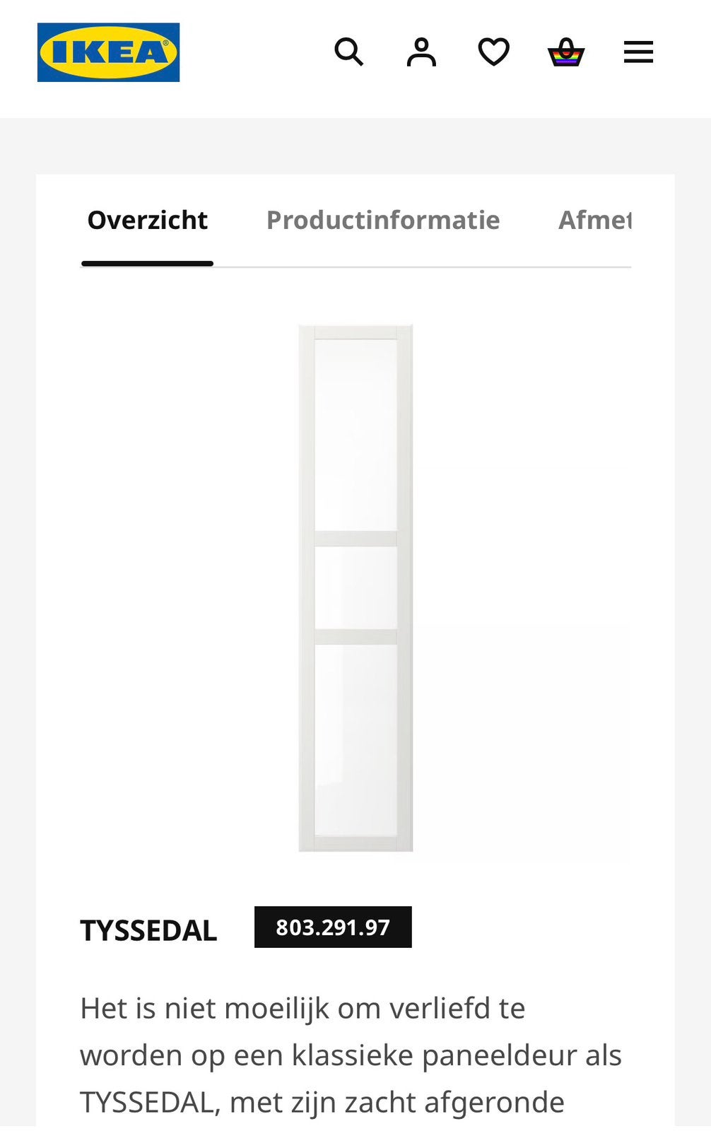 TYSSEDAL Ikea, Ophalen, 215 cm of meer, Binnendeur, Glas