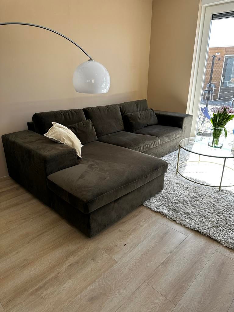 Moderne hoekbank | Donkergroen | fluweel, Ophalen, 250 tot 300 cm, 100 tot 125 cm, Hoekbank