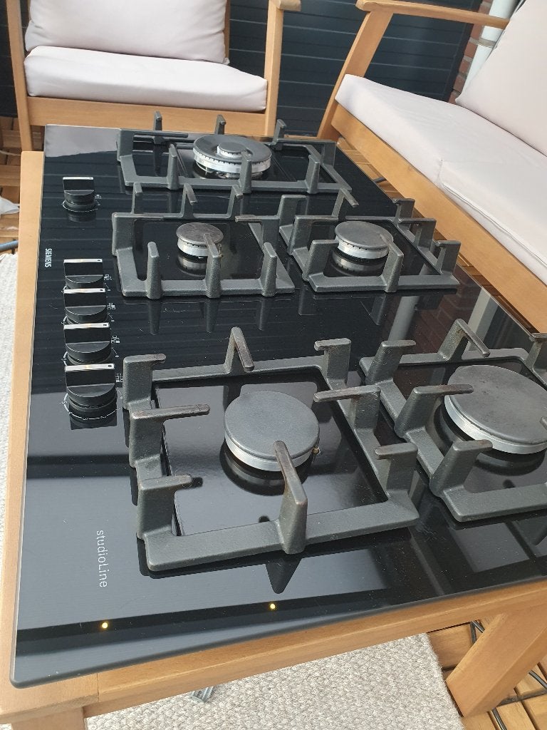 Siemens studioLine 90 cm gaskookplaat – 5 pits – zwart glas, Witgoed en Apparatuur, Ophalen, Zo goed als nieuw, Inbouw, Gas