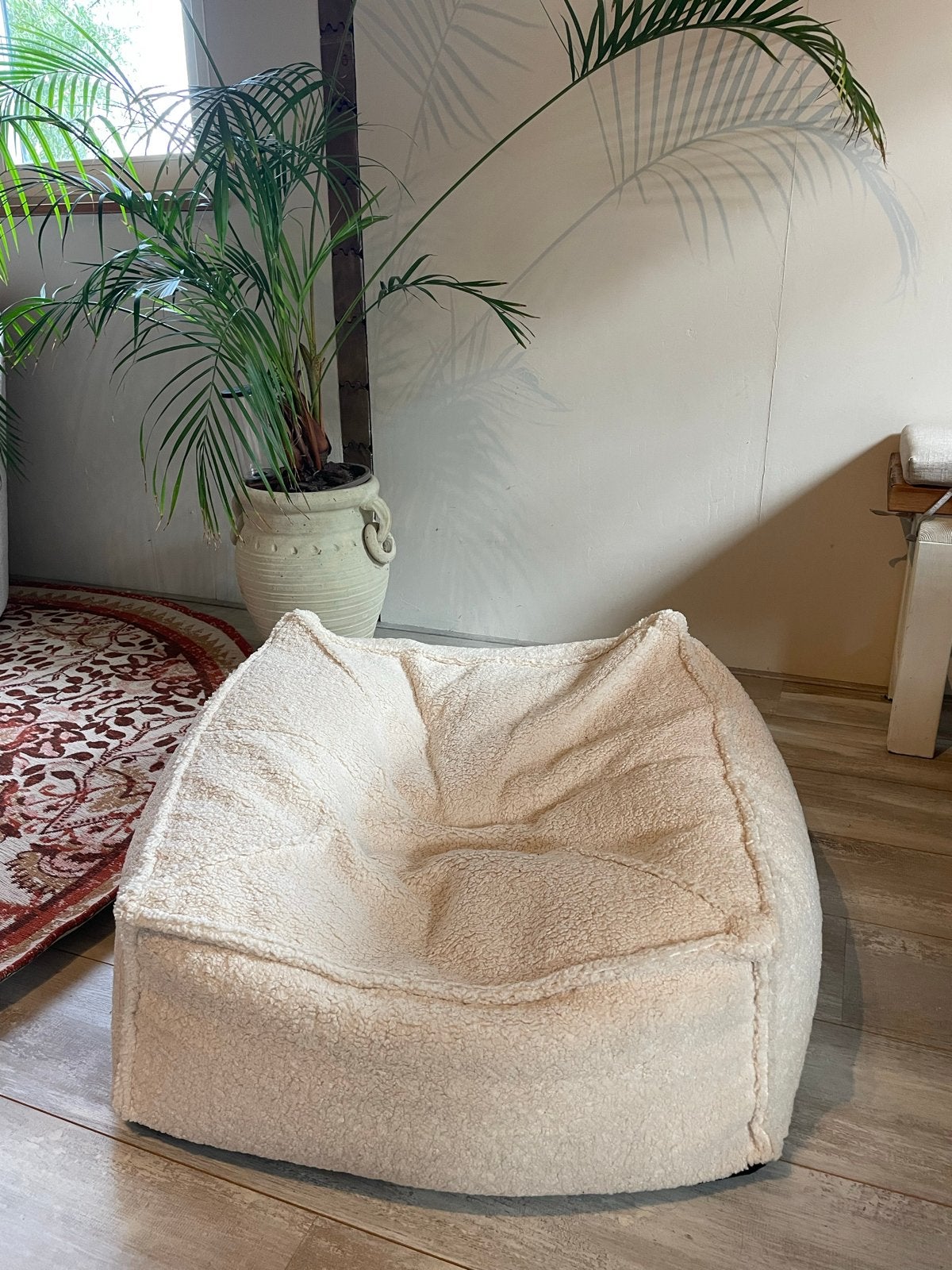 2x Poef/Zitzak crème teddy, Ophalen, Zo goed als nieuw, 50 tot 75 cm, Stof