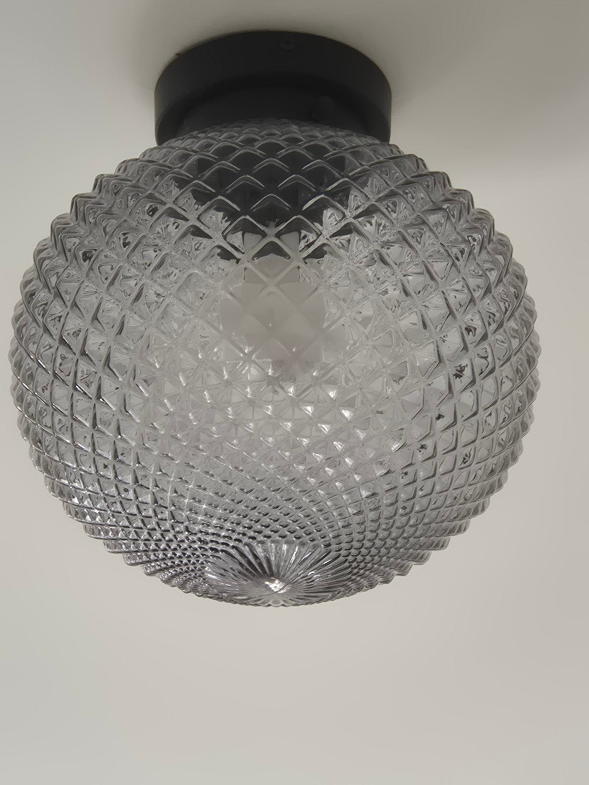 Glazen ronde plafondlamp, glazen bol lamp met ruitpatroon, Huis en Inrichting, Lampen | Overige, Gebruikt, Ophalen of Verzenden