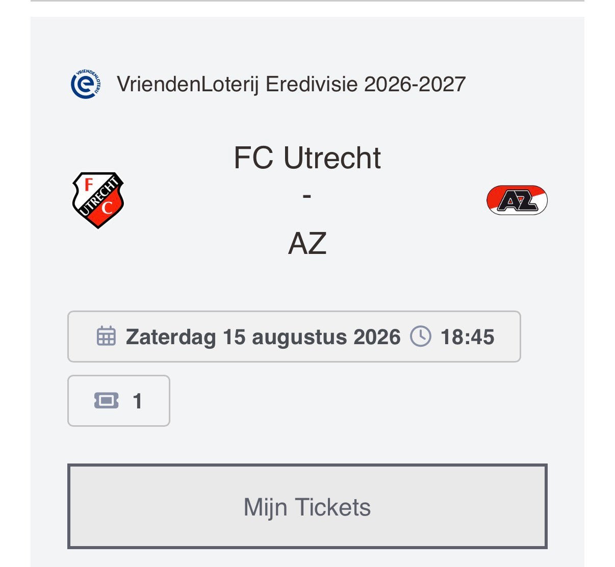 Fc Utrecht AZ Bunnikside 1 kaart