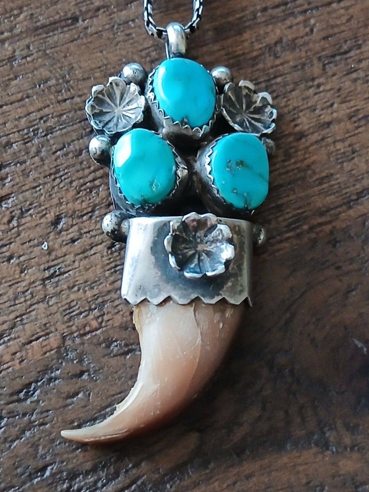 Zilveren Navajo met turquoise en berenklauw, Sieraden, Tassen en Uiterlijk, Gebruikt, Ophalen of Verzenden, Met edelsteen, Zilver