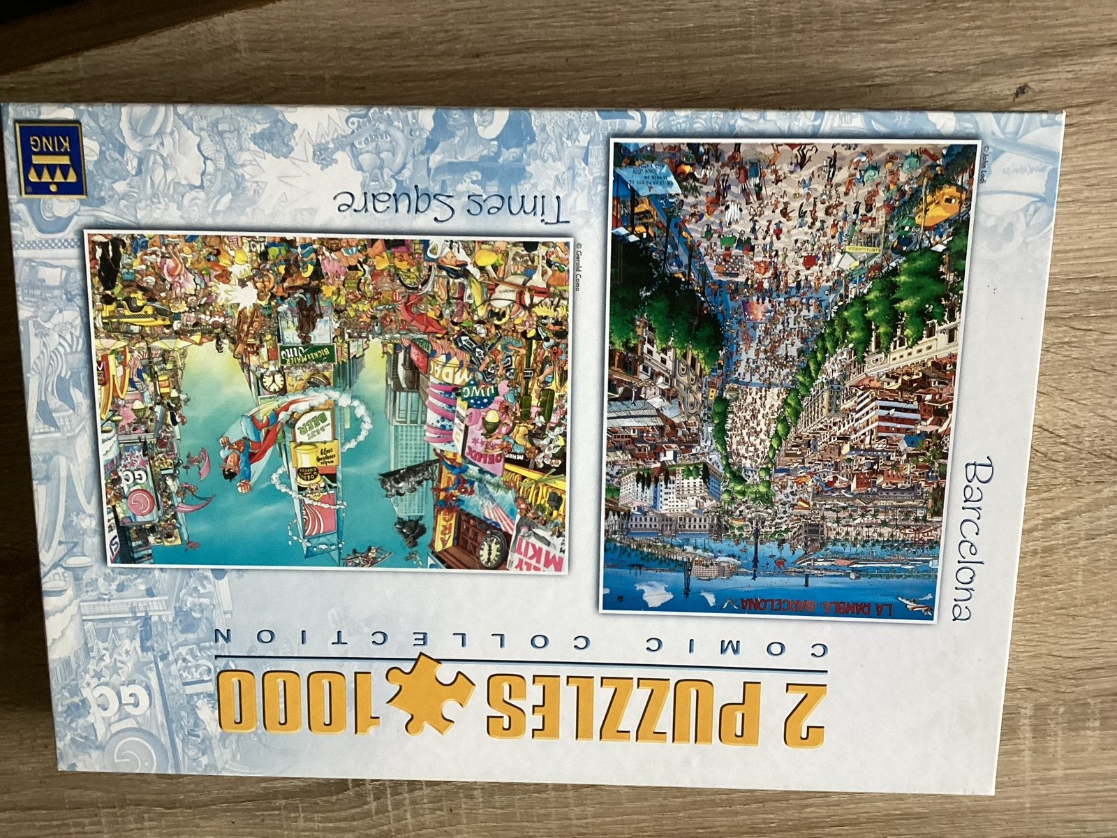 King Comic Collection: 2 Puzzels Times Square & Barcelona, Ophalen of Verzenden, 500 t/m 1500 stukjes, Gebruikt, Legpuzzel