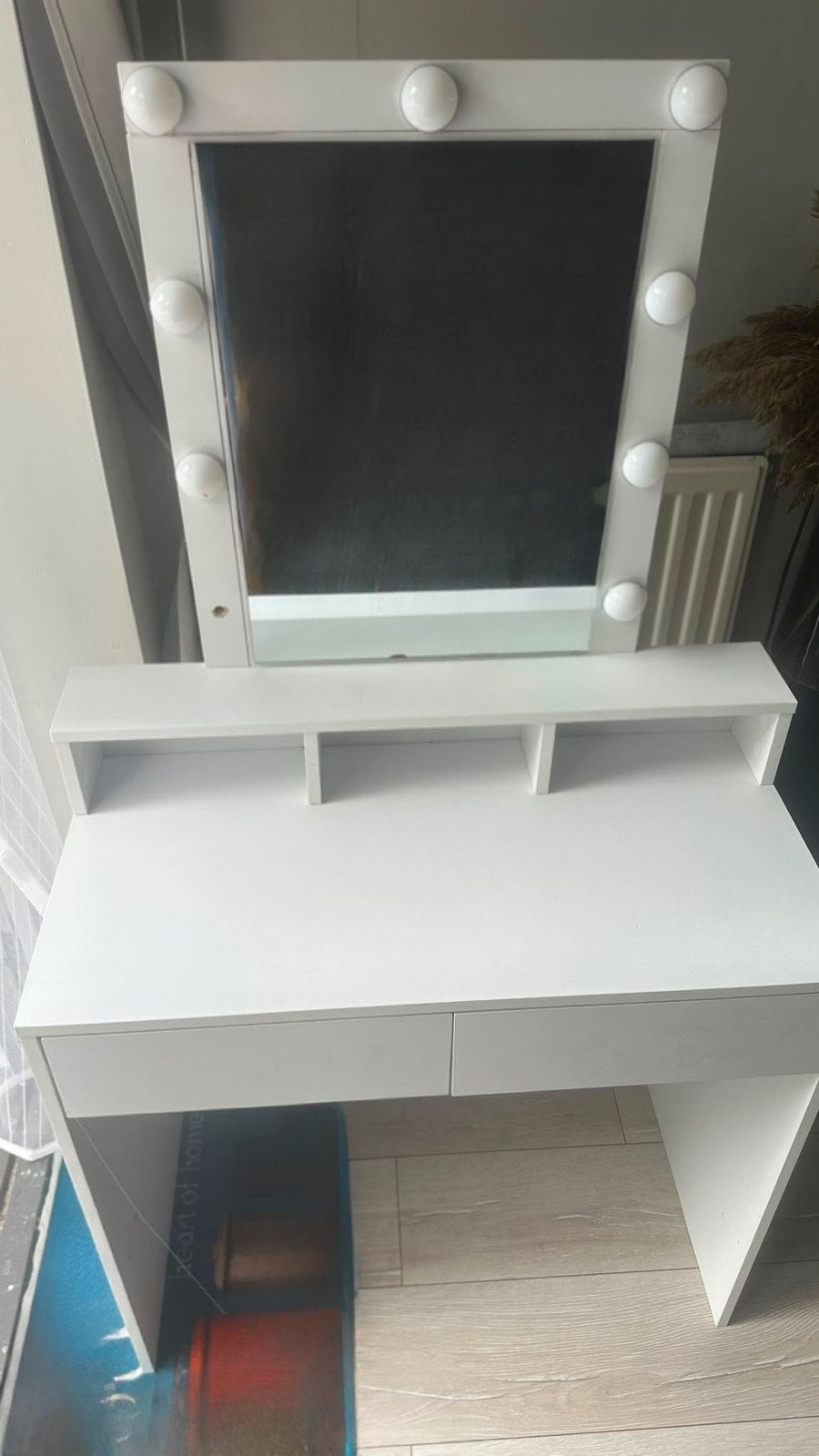 Witte kaptafel met spiegel en verlichting, Huis en Inrichting, Tafels | Kaptafels, Ophalen, 50 tot 100 cm, Zo goed als nieuw, Minder dan 100 cm