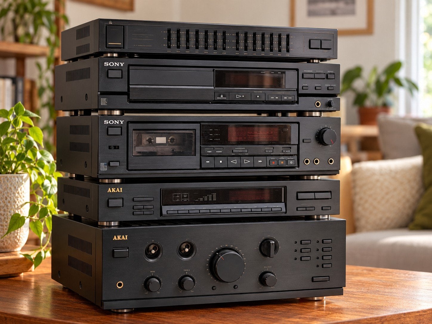 Vintage Hifi stereoset Akai AM-57/Sony/Pioneer, 5 delig 8090, Ophalen, Minder dan 60 watt, Sony