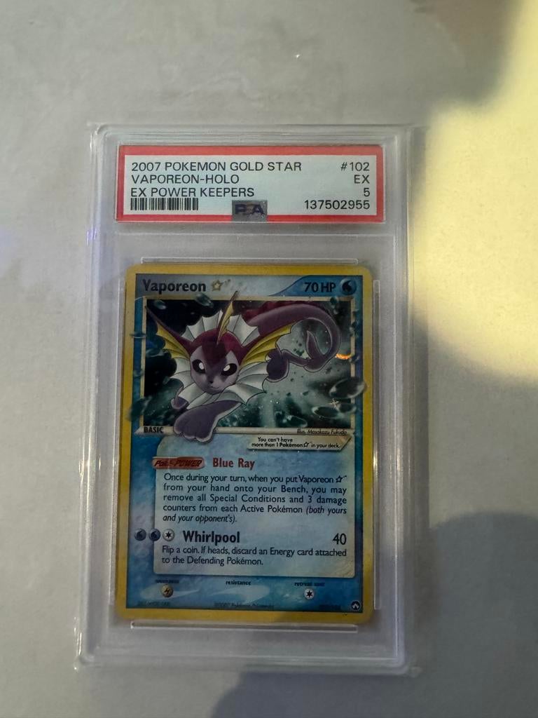 Vaporeon Gold Star PSA 5 - 2007 Pokemon EX Power Keepers, Ophalen, Gebruikt, Losse kaart, Foil