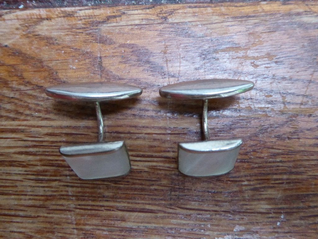 Paar zilverkleurige art deco manchetknopen, Ophalen of Verzenden