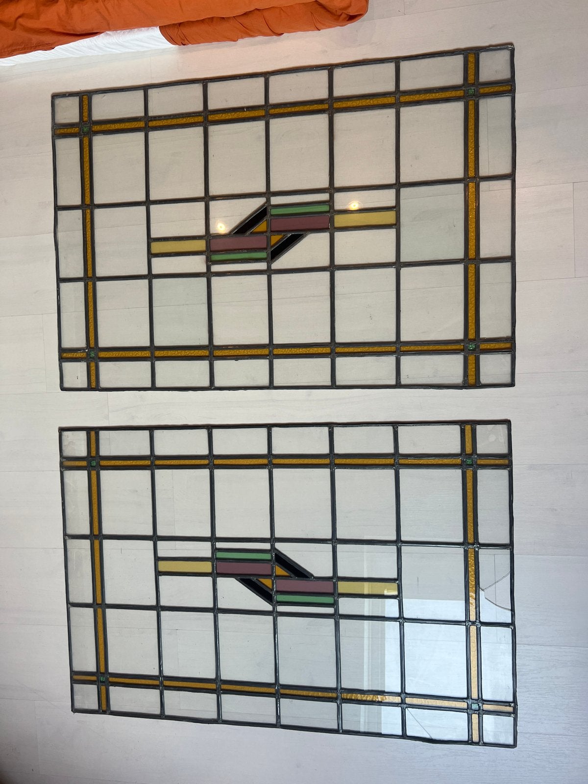 Set van 2 glas in lood ramen - Art Deco stijl, Ophalen, Gevelraam of Ruit, Gebruikt, Minder dan 80 cm