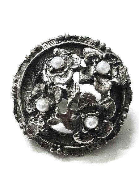 Prachtige vintage bloemenbroche met Zaadparels (7375-3896), Ophalen, Zo goed als nieuw, Zilver, Overige materialen